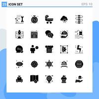 25 Thematic Vector Solid Glyphs and Editable Symbols of sun nature shopping cloud push Editable Vector Design Elements