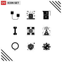 Universal Icon Symbols Group of 9 Modern Solid Glyphs of digital food sticks bone food Editable Vector Design Elements