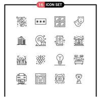 16 Universal Outlines Set for Web and Mobile Applications buildings skyscraper pin theatre mask Editable Vector Design Elements