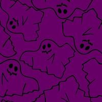 seamless contour pattern of graphic flying black ghosts on purple background, texture, design photo