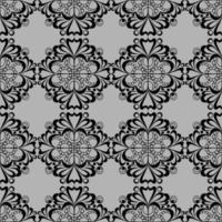 seamless graphic pattern, floral black ornament tile on gray background, texture, design photo