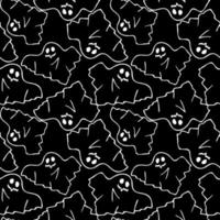 seamless contour pattern of graphic flying white ghosts on a black background, texture, design photo