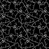 seamless contour pattern of graphic flying white ghosts on a black background, texture, design photo