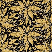 graphic seamless asymmetric gold leaf pattern on black background, texture, design photo