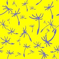 seamless abstract pattern of blue silhouettes of dandelion seeds on a yellow background, texture, design photo