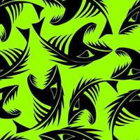 bright seamless pattern of black graphic fish skeletons on a green background, texture, design photo