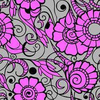 seamless pattern of large pink flowers with a black outline on a gray background, texture, design photo