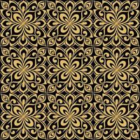 patrón de mosaico abstracto gráfico sin fisuras, adorno geométrico dorado sobre fondo negro, textura, diseño foto