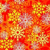 seamless asymmetric pattern of multicolored snowflakes on a red background, texture, design photo