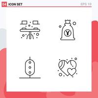 Group of 4 Modern Filledline Flat Colors Set for desk food table japanese peas Editable Vector Design Elements