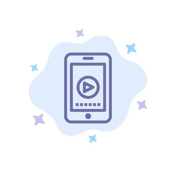teléfono celular reproducir video icono azul en el fondo de la nube abstracta vector