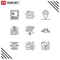 Pixle Perfect Set of 9 Line Icons Outline Icon Set for Webite Designing and Mobile Applications Interface vector