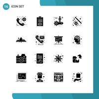 Group of 16 Solid Glyphs Signs and Symbols for landscape wizard setting seo man Editable Vector Design Elements