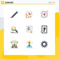 Universal Icon Symbols Group of 9 Modern Flat Colors of certificate search graph profile navigational Editable Vector Design Elements