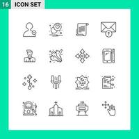 16 Universal Outlines Set for Web and Mobile Applications teacher user novel man message Editable Vector Design Elements