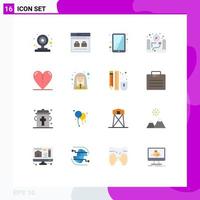 User Interface Pack of 16 Basic Flat Colors of spring heart bag camping map Editable Pack of Creative Vector Design Elements