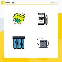 Pack of 4 Modern Filledline Flat Colors Signs and Symbols for Web Print Media such as brazil pool cap mobile tea Editable Vector Design Elements