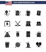 16 iconos creativos de estados unidos signos de independencia modernos y símbolos del 4 de julio de la campana de la iglesia campana alerta de cola amor elementos de diseño vectorial editables del día de estados unidos vector