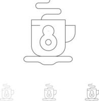 Coffee Tea Hot Bold and thin black line icon set vector