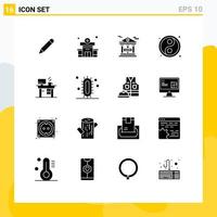 Modern Set of 16 Solid Glyphs Pictograph of working laptop financial job ball Editable Vector Design Elements
