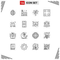 Group of 16 Modern Outlines Set for application data toy analytics kitchen Editable Vector Design Elements