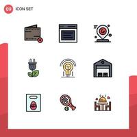 Group of 9 Modern Filledline Flat Colors Set for plug biomass message mark pin Editable Vector Design Elements