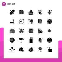 Mobile Interface Solid Glyph Set of 25 Pictograms of plant cactus print tree leaf Editable Vector Design Elements