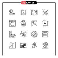 16 User Interface Outline Pack of modern Signs and Symbols of delete love access heart celebration Editable Vector Design Elements