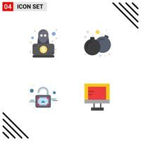 Set of 4 Vector Flat Icons on Grid for detective padlock robbery game computer Editable Vector Design Elements