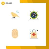 4 Universal Flat Icon Signs Symbols of bird fingerprint sparrow form recognition Editable Vector Design Elements