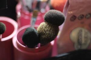 Beautiful set of make up brush used by make up artist. photo