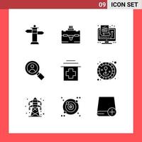 9 Universal Solid Glyph Signs Symbols of coin hospital marketing healthcare research Editable Vector Design Elements