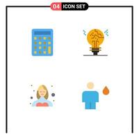Set of 4 Modern UI Icons Symbols Signs for calculator dancer concept fake profile Editable Vector Design Elements