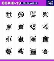 Covid19 Protection CoronaVirus Pendamic 16 Solid Glyph Black icon set such as germs bacteria no washing protect hands viral coronavirus 2019nov disease Vector Design Elements