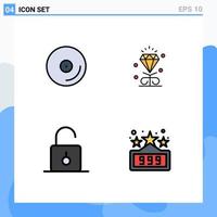 Modern Set of 4 Filledline Flat Colors and symbols such as disk padlock video heart security Editable Vector Design Elements