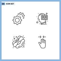 4 Creative Icons Modern Signs and Symbols of gear food book human hand Editable Vector Design Elements