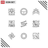 Modern Set of 9 Outlines Pictograph of lights presentation soldier pie chart Editable Vector Design Elements