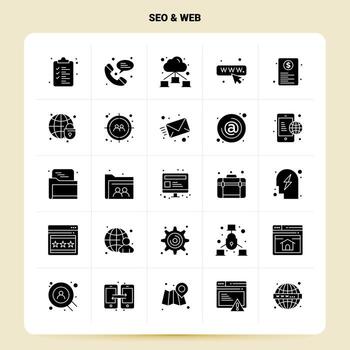 sólido 25 seo conjunto de iconos web diseño de estilo de glifo vectorial iconos negros conjunto web y diseño de ideas de negocios móviles ilustración vectorial vector