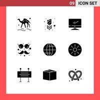 Set of 9 Modern UI Icons Symbols Signs for glasses and mustaches funny rose fun imac Editable Vector Design Elements