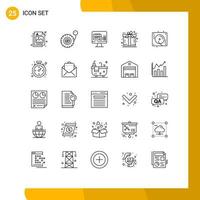 25 User Interface Line Pack of modern Signs and Symbols of music birthday screen present free Editable Vector Design Elements