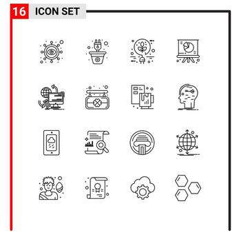 User Interface Pack of 16 Basic Outlines of access pie renewable graph green Editable Vector Design Elements