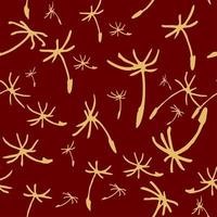 seamless abstract pattern of golden silhouettes of dandelion seeds on a burgundy background, texture, design photo