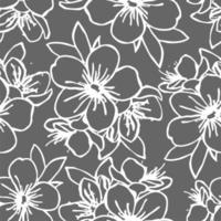 seamless pattern of white contours of flowers on a gray background, texture, design photo