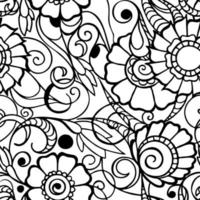 seamless pattern of black contours of flowers on a white background, texture, design photo