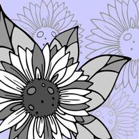 pattern with large white-gray graphic sunflower flowers on a blue background, postcard, background photo