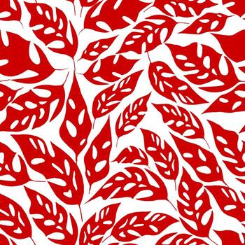 seamless asymmetric repeating pattern of red leaves on a white background, texture, design, graphic photo
