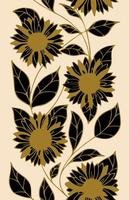 seamless pattern of large black flower buds with a golden outline on a beige background, bright floral texture, design photo