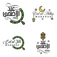 paquete vectorial de letras manuscritas de eid mubarak de 4 caligrafías con estrellas aisladas en fondo blanco para su diseño vector