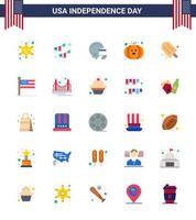 Pack of 25 USA Independence Day Celebration Flats Signs and 4th July Symbols such as american icecream garland festival food Editable USA Day Vector Design Elements