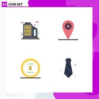 Group of 4 Flat Icons Signs and Symbols for building office gear business dress code Editable Vector Design Elements